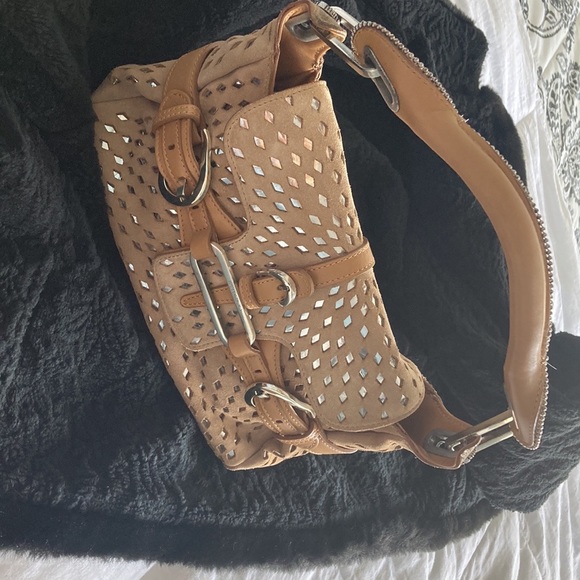 JIMMY CHOO TAN SUEDE & SILVER METALLIC HOBO PURSE like new ! GORGEOUS - Picture 11 of 11